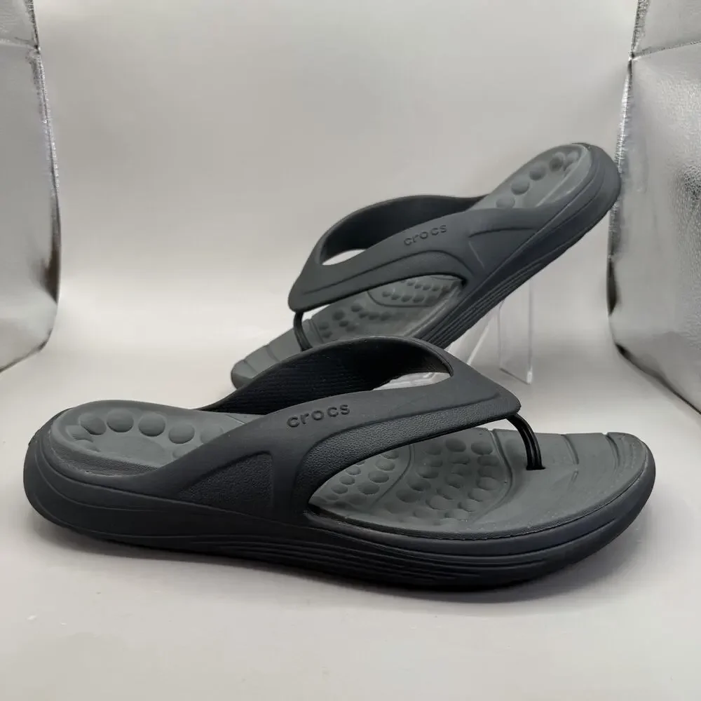 Crocs Reviva Sandals Shoes Mens Size 11 Gray Thong Flip Flop Comfort 205545